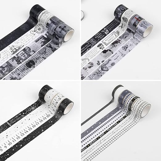 Dizdkizd Black and White Washi Tape Set, 20 Rolls Gothic Aesthetic Japanese - Image 3