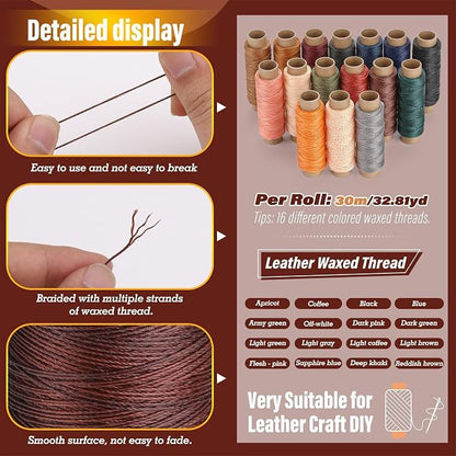 0.8 mm Leather Sewing Thread, 16 Colors 32 Yards Waxed Thread, Round Waxed - Image 3