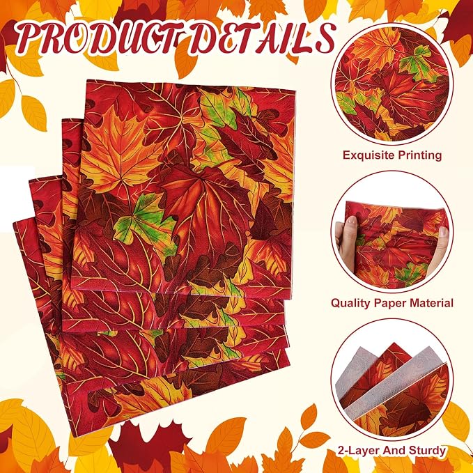 60 Pcs Maple Leaf Cocktail Paper Napkins 6.5 x 6.5 Inches Disposable Paper - Image 3