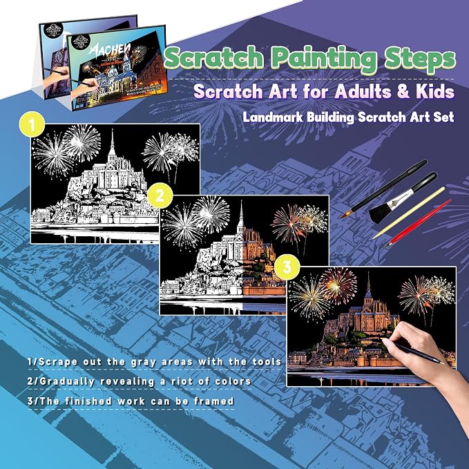 Scratch Art Painting Kit for Adults-8 Sheets A4 Rainbow Scratch Painting Paper - Image 3