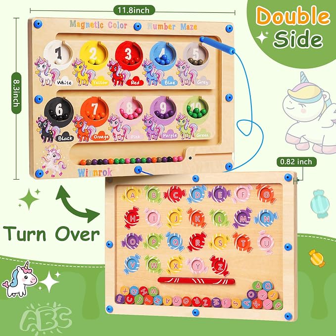 2 in 1 Double Side Magnetic Color and Number Maze, Alphabet Board Aged 1-3 - Image 2