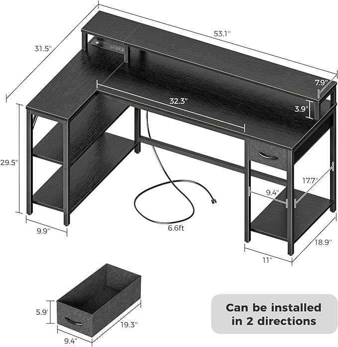 SUPERJARE 53 inch Reversible L Shaped Desk - Image 3