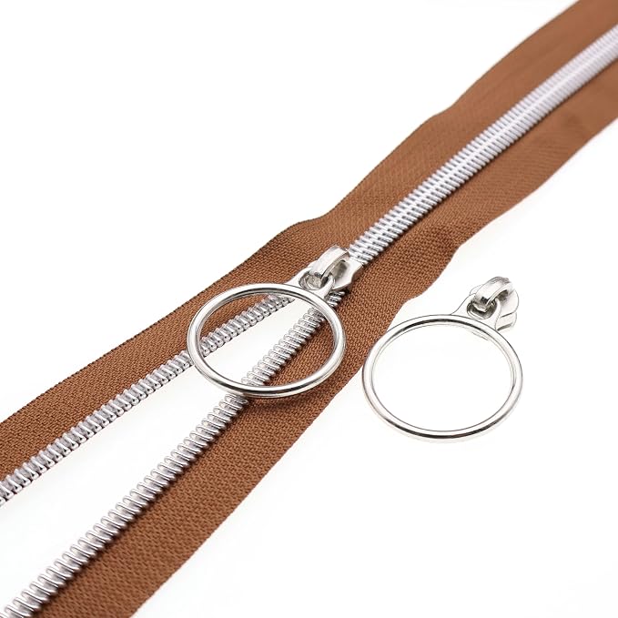Leekayer #5 Silver Metallic Nylon Coil Zippers by The Yard Bulk 10 Yards Brown by Leekayer