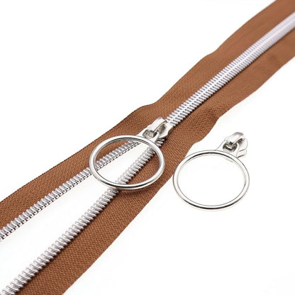 Leekayer #5 Silver Metallic Nylon Coil Zippers by The Yard Bulk 10 Yards Brown by Leekayer