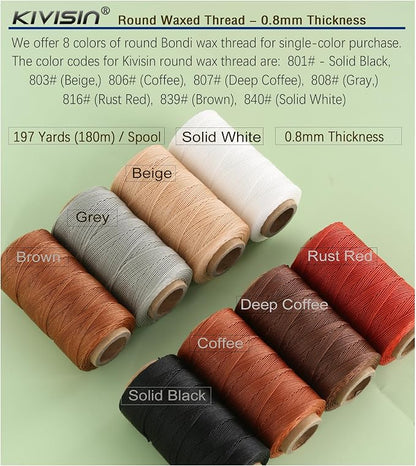 Bonded 0.8mm Round Waxed Polyester Cord, 3-ply Wax Coated Thread, 197 Yards - Image 5
