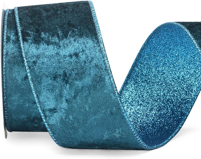 Ribbli Turquoise Blue Velvet Wired Ribbon 2.5 Inch Teal Velvet by Ribbli