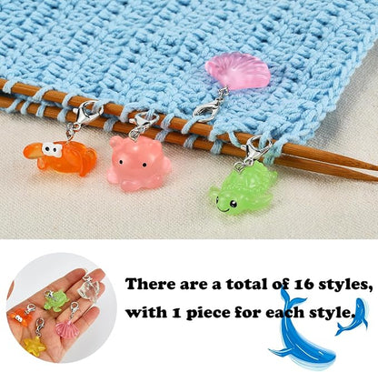 BEEFLYING 16Pcs Marine Animal Stitch Marker Charms - Image 3