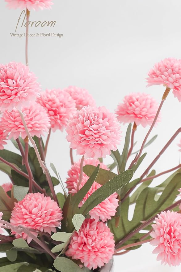 Floroom 5pcs Pink Faux Silk Mums Artificial Flowers, Bulk Fake Small Mini - Image 4