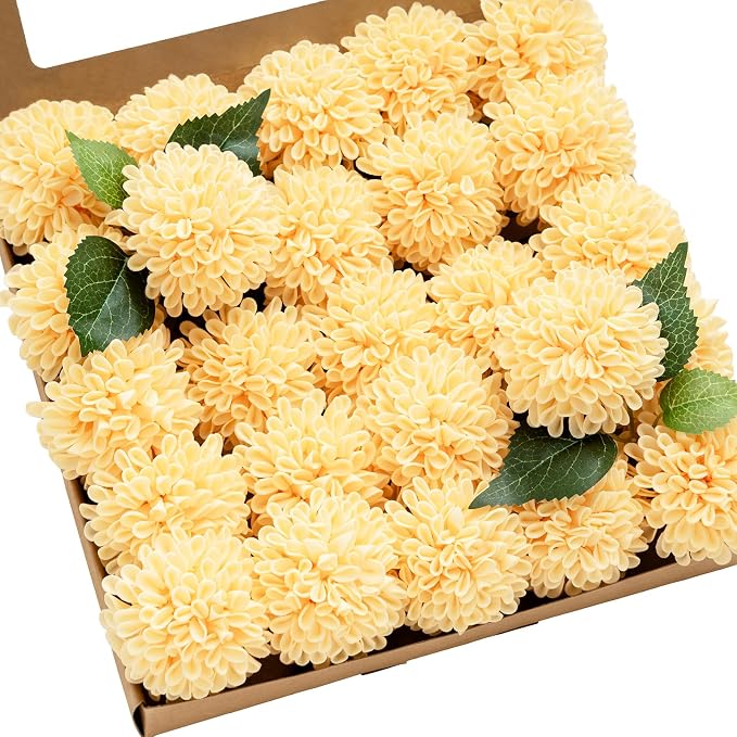 Ling's moment Creamy Yellow Dahlia Foam Artificial Flowers Real Touch Faux Fake by LingsMoment