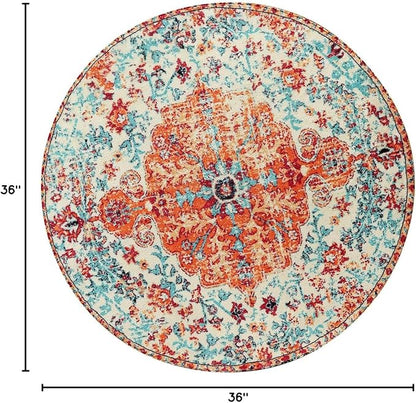 Lahome Bohemian Floral Medallion Round Rug - 3Ft Oriental Distressed Small - Image 2