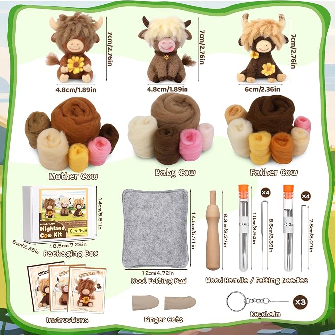 Yizzvb Needle Felting Kit, Highland Cow Family Needle Felt Beginner Kits - Image 2