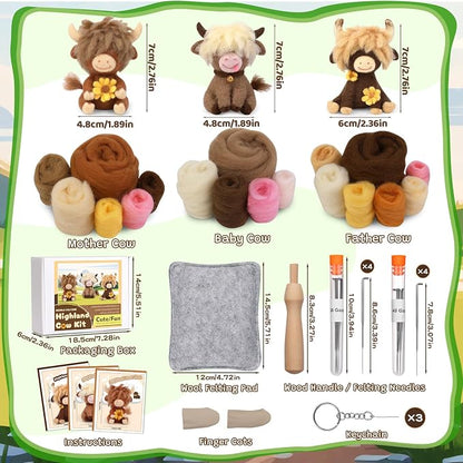 Yizzvb Needle Felting Kit, Highland Cow Family Needle Felt Beginner Kits - Image 2