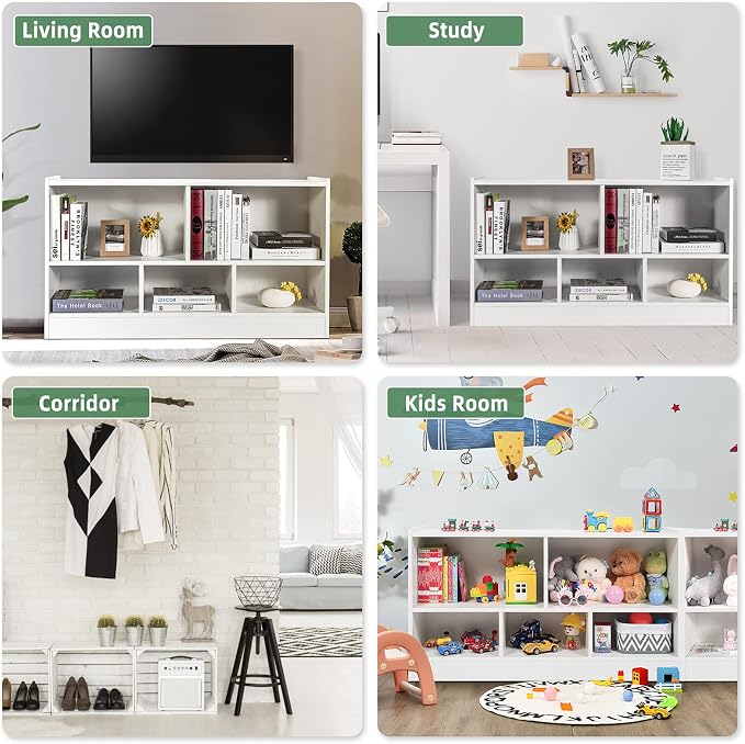Tangkula 5 Cube Bookcase, 2 Tier Wooden Storage Open Bookshelf, Kid's Playroom - Image 9