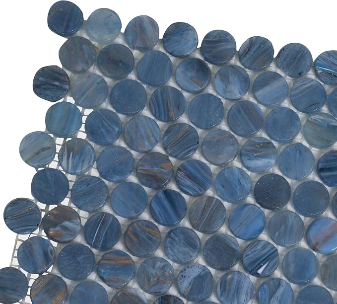 Denim Blue Penny Round Mosaic Glass Tile – Sample Swatch- 4"x5" - Image 8