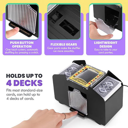 Card Shuffler 4 Deck Automatic, USB-Power & Battery-Operated Electric Shuffler - Image 3
