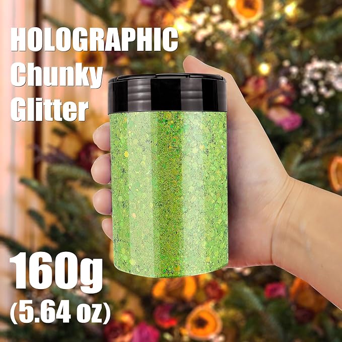 Holographic Chunky Glitter, 5.64oz/160g Extra Fine Glitter Powder Mixed Chunky - Image 3