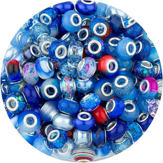 LAIDANLA Blue Mix Large Hole Beads，100pcs 15mm European Large Hole Beads Bulk by LAIDANLA