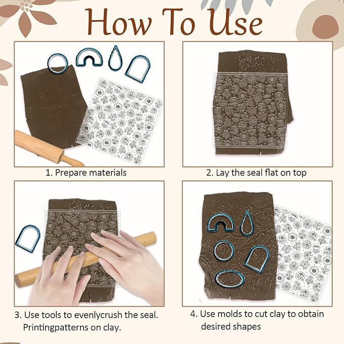 CHGCRAFT 4 Sheets 4 Styles Wildflowers Polymer Clay Texture Sheets Bushes - Image 3