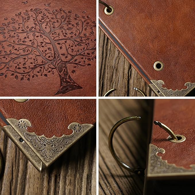 Photo Album DIY Scrapbook, Vintage Leather Cover Three-Ring Binder Family - Image 3
