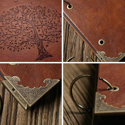 Photo Album DIY Scrapbook, Vintage Leather Cover Three-Ring Binder Family - Image 3