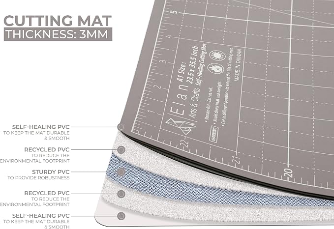 Elan Cutting Mat A4 Black & Taupe, Self Healing Cutting Mat 9x12 Inch, 5-Ply - Image 4