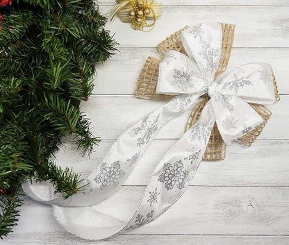 CT CRAFT LLC White Satin with Silver Snowflake Wired Ribbon 2.5 Inch x 10 Yards - Image 5