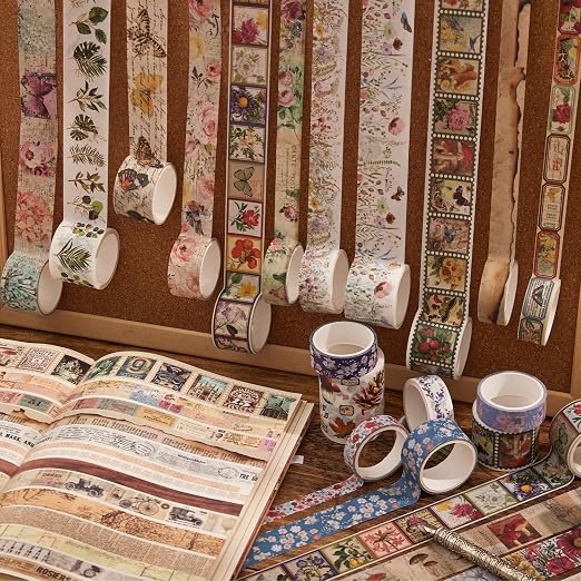 42 Rolls Vintage Washi Tape Set, Floral Letter Butterfly Mushroom Botanical - Image 8