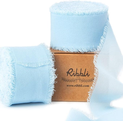 Ribbli Baby Blue Chiffon Ribbon 1-1/2 inch x 20 Yard Handmade Fringe Chiffon by Ribbli