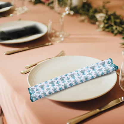 Ridhi Aquamarine Blue Hand Block Print Napkins 18" x 18" Set of 4 Reusable - Image 6