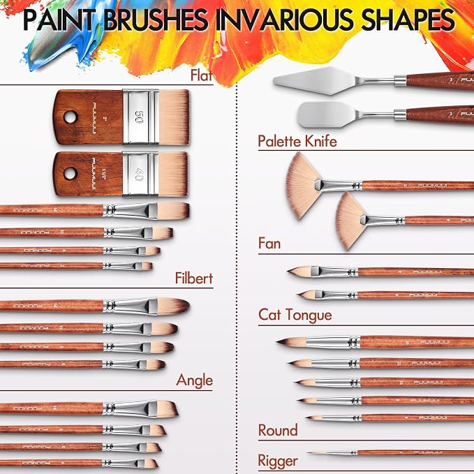26pcs Paint Brush Set, Fuumuui Professional Acrylic Paint Brushes Complete - Image 2