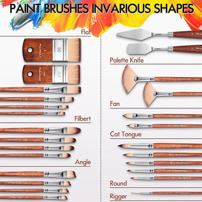 26pcs Paint Brush Set, Fuumuui Professional Acrylic Paint Brushes Complete - Image 2