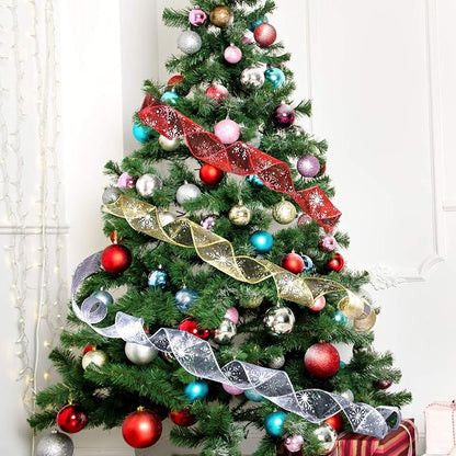 2.5 Inch Wide Christmas Wired Ribbon Snowflake Organza Sheer Glitter Ribbon - Image 4