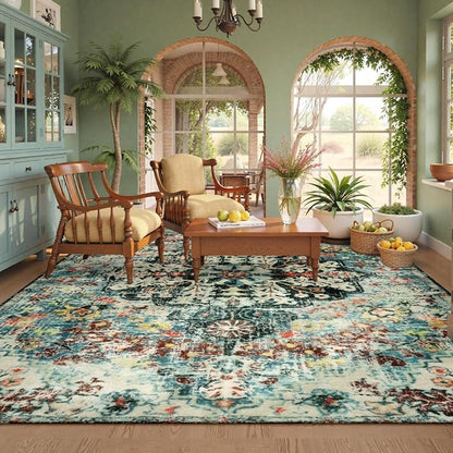Lahome Boho 8x10 Rugs for Living Room, Teal Washable Rugs for Bedroom Aesthetic - Image 2