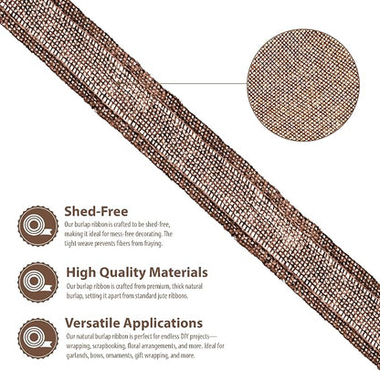 Mandala Crafts Brown Burlap Ribbon 1 Inch Wide Jute Ribbons - Image 3