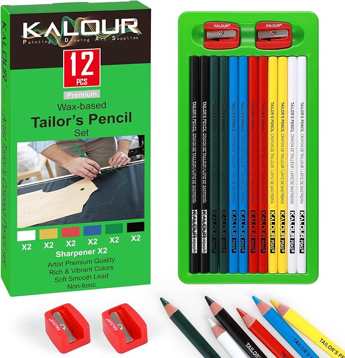 12 PCS Tailors Pencil Set, Sewing Fabric Pencils and Fabric Marker Pens by KALOUR+PDAS