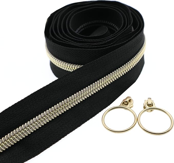 Leekayer #5 Metallic Nylon Coil Zippers by The Yard Bulk 10 Yards Black Zipper by Leekayer