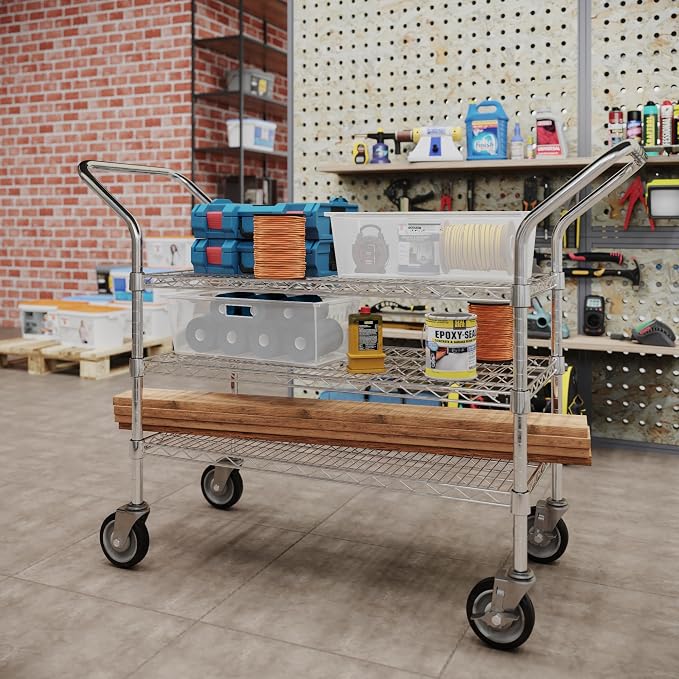 18" W x 36" L x 36" H Chrome Heavy Duty Utility Cart | 3-Tier | NSF Commercial - Image 4