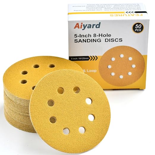5-Inch 8-Hole Hook and Loop Sanding Discs 80-Grit Random Orbit Sandpaper by Aiyard