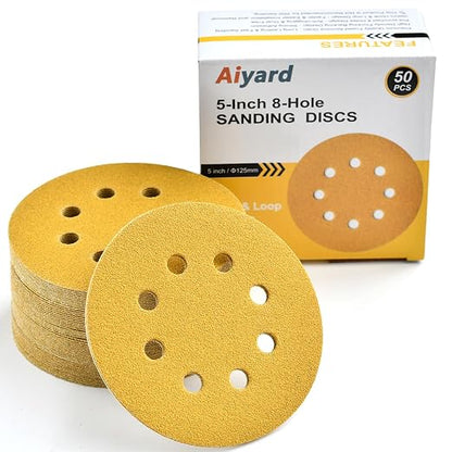 5-Inch 8-Hole Hook and Loop Sanding Discs 80-Grit Random Orbit Sandpaper by Aiyard
