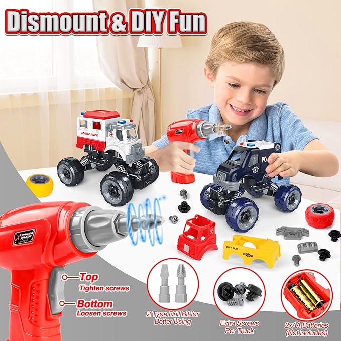 LUDILO Kids Boys Toys Age 4-6 5-7 6-8: 4 PCS DIY Assembly Building City Bus - Image 2