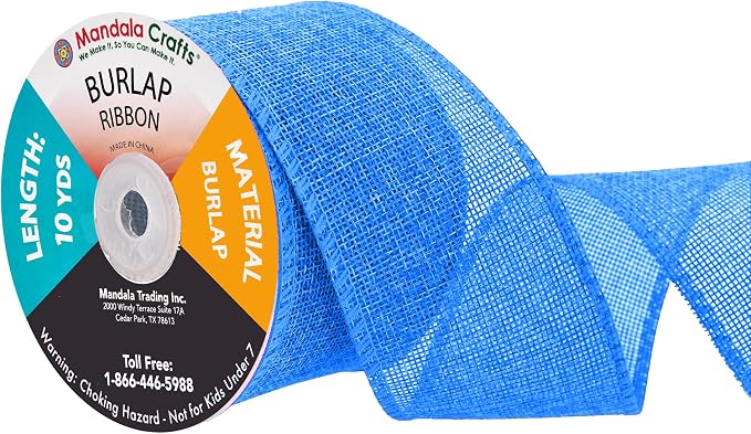 Mandala Crafts Sky Blue Burlap Ribbon 2.5 Inches Wide Jute Ribbons by MandalaCrafts