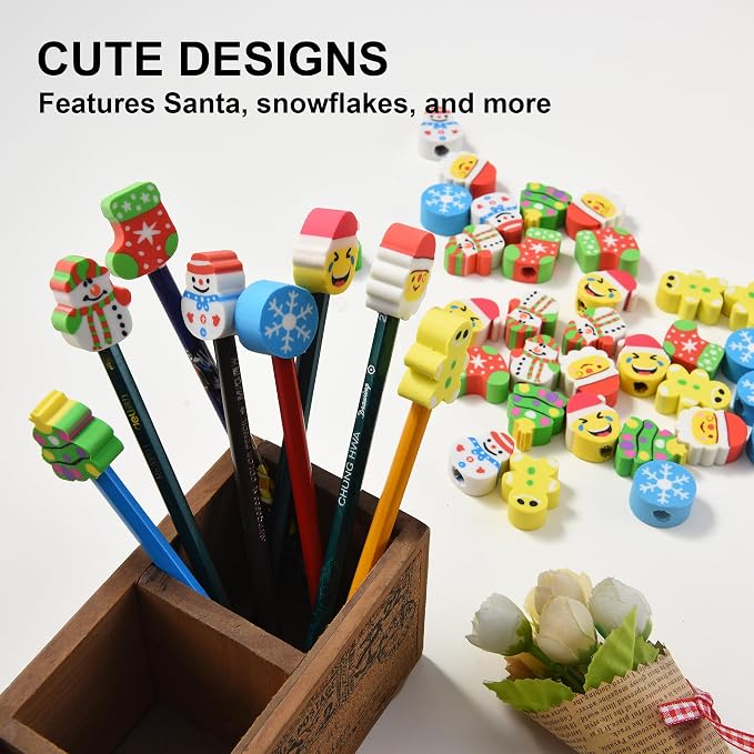 HILAZA 42Pcs Christmas Pencil Top Erasers - Image 3