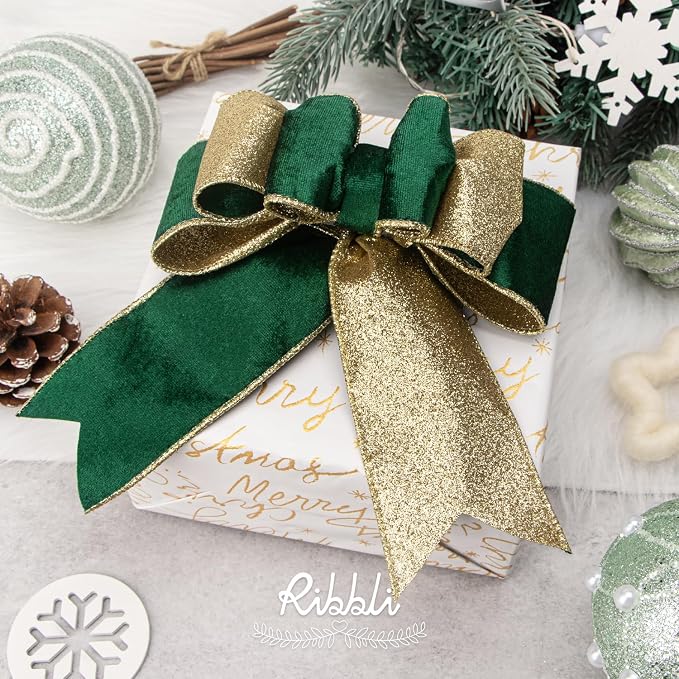 Ribbli Forest Green Velvet Wired Ribbon 2.5 Inch Green Velvet - Image 3