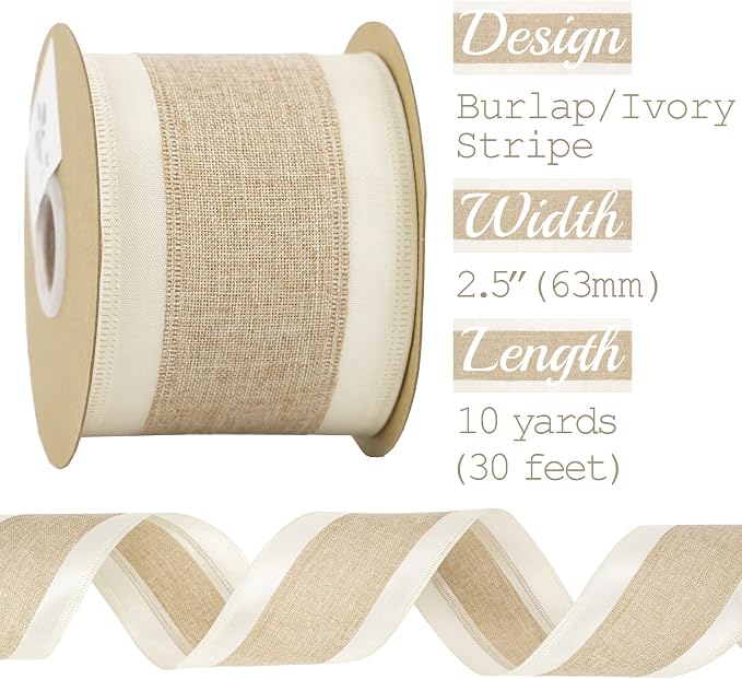 MEEDEE Burlap Wired Ribbon - Image 2