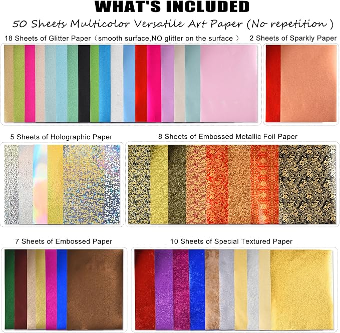 A4 Glitter Embossed Metallic Foil Paper Pack - Image 2