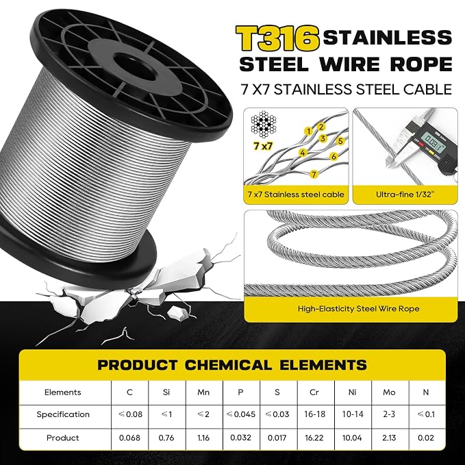 316 Stainless Steel Cable, 400FT 1/32IN Wire Rope 7 * 7 Strand - Image 3