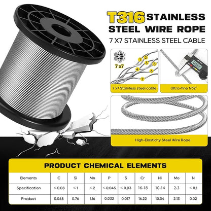 316 Stainless Steel Cable, 400FT 1/32IN Wire Rope 7 * 7 Strand - Image 3