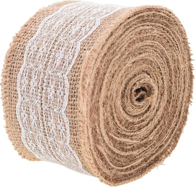Mandala Crafts Burlap and Lace Ribbon 2 Inches Wide Jute Ribbons - Image 3