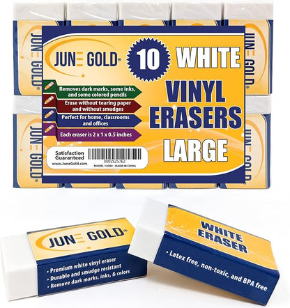 June Gold 10 Large White Vinyl Erasers by JuneGold