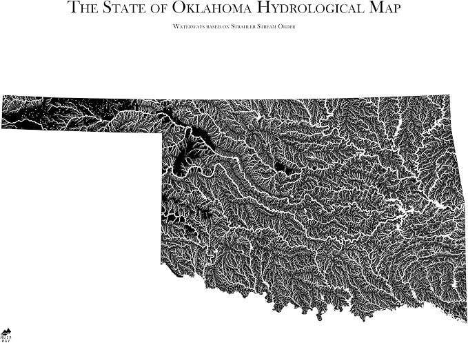Muir Way Hydrological River Map of Oklahoma by MuirWay